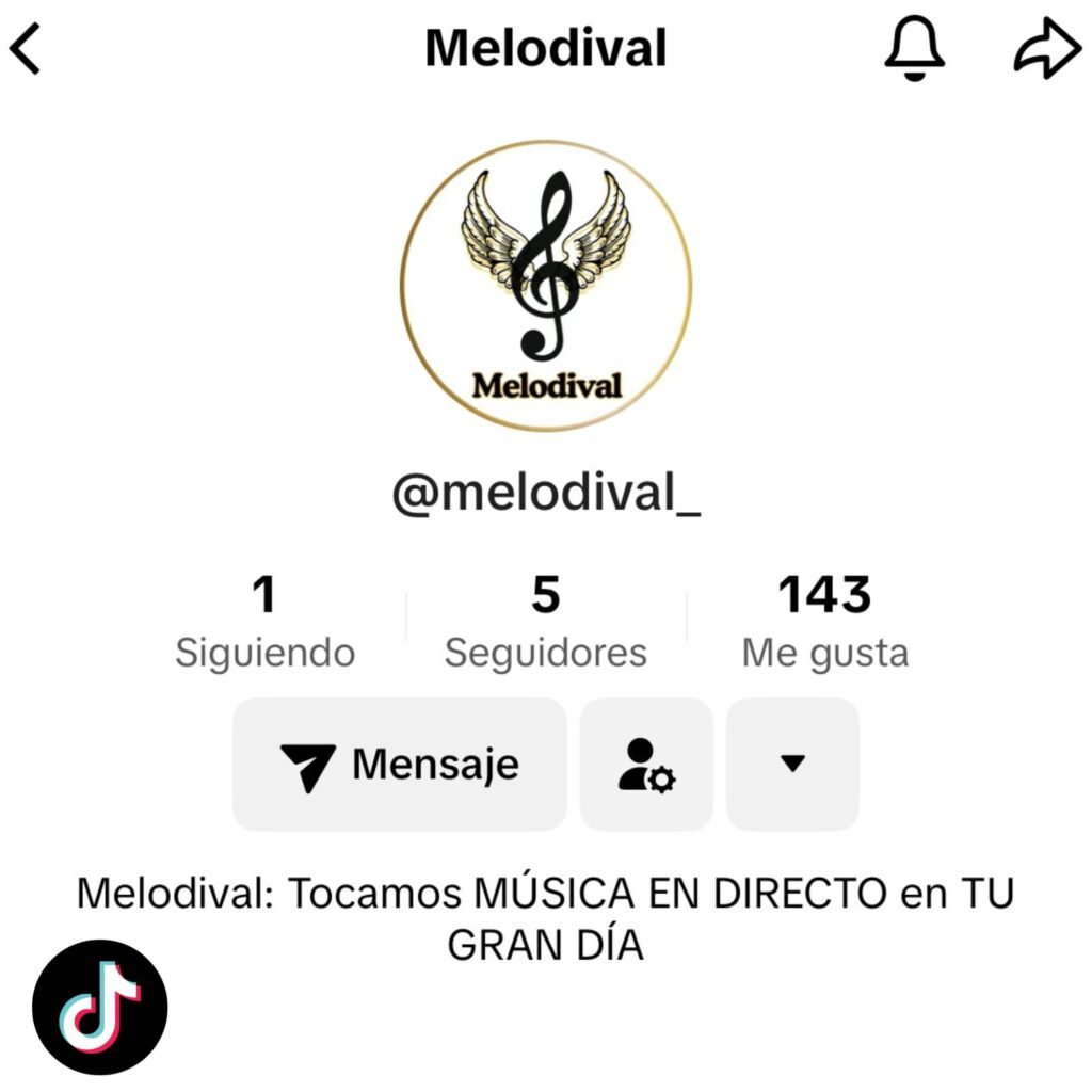 Ícono de TikTok de Melodival, donde compartimos videos musicales en vivo de bodas y eventos exclusivos