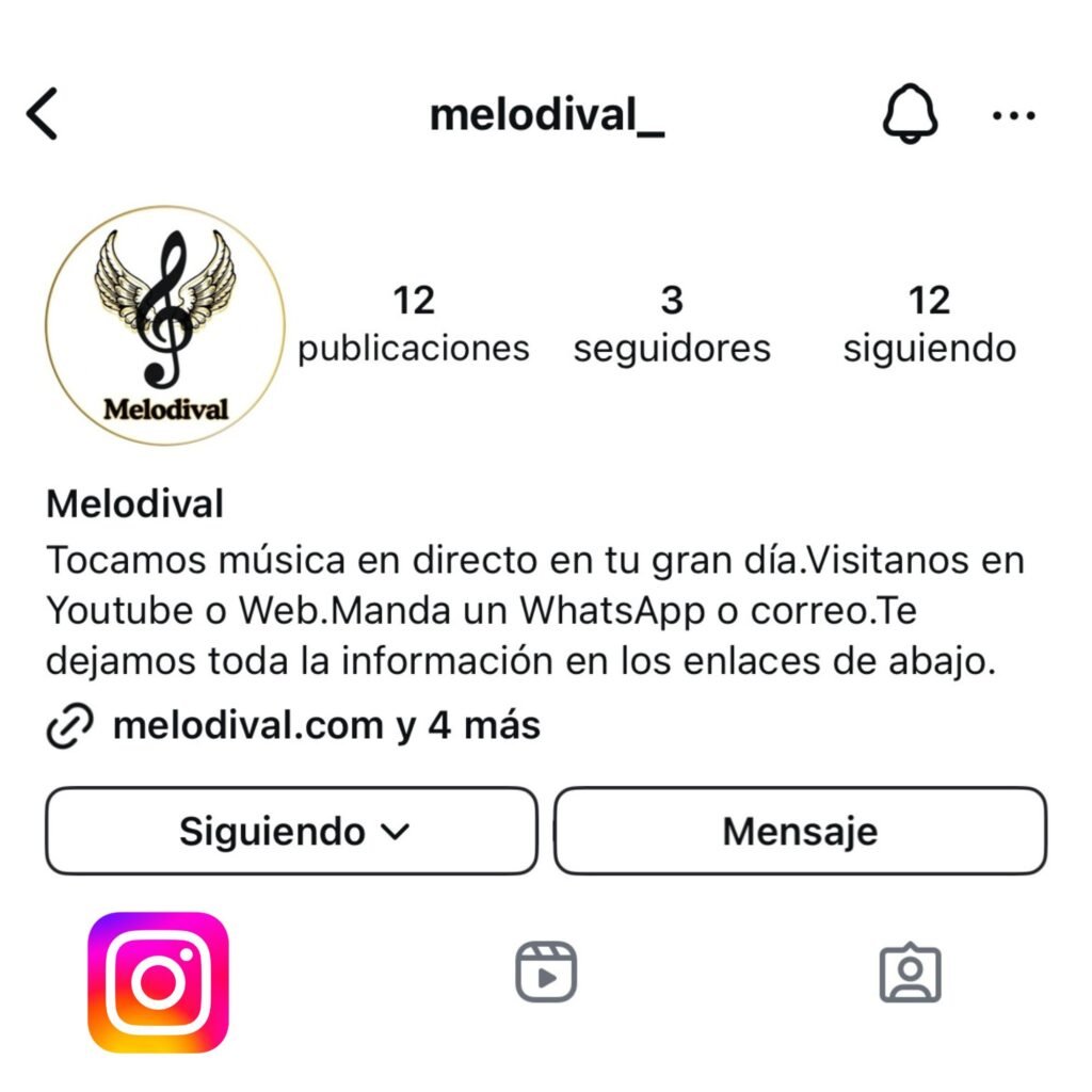 Ícono de Instagram de Melodival, donde compartimos contenido visual de nuestras actuaciones musicales en bodas y eventos exclusivos