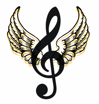 Logo de Melodival con clave alada, símbolo de música en vivo para bodas y eventos exclusivos